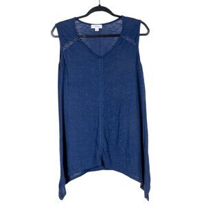 Great Northwest Indigo Tank L Women Navy Blue Long VNeck Cutout Shoilder Stretch